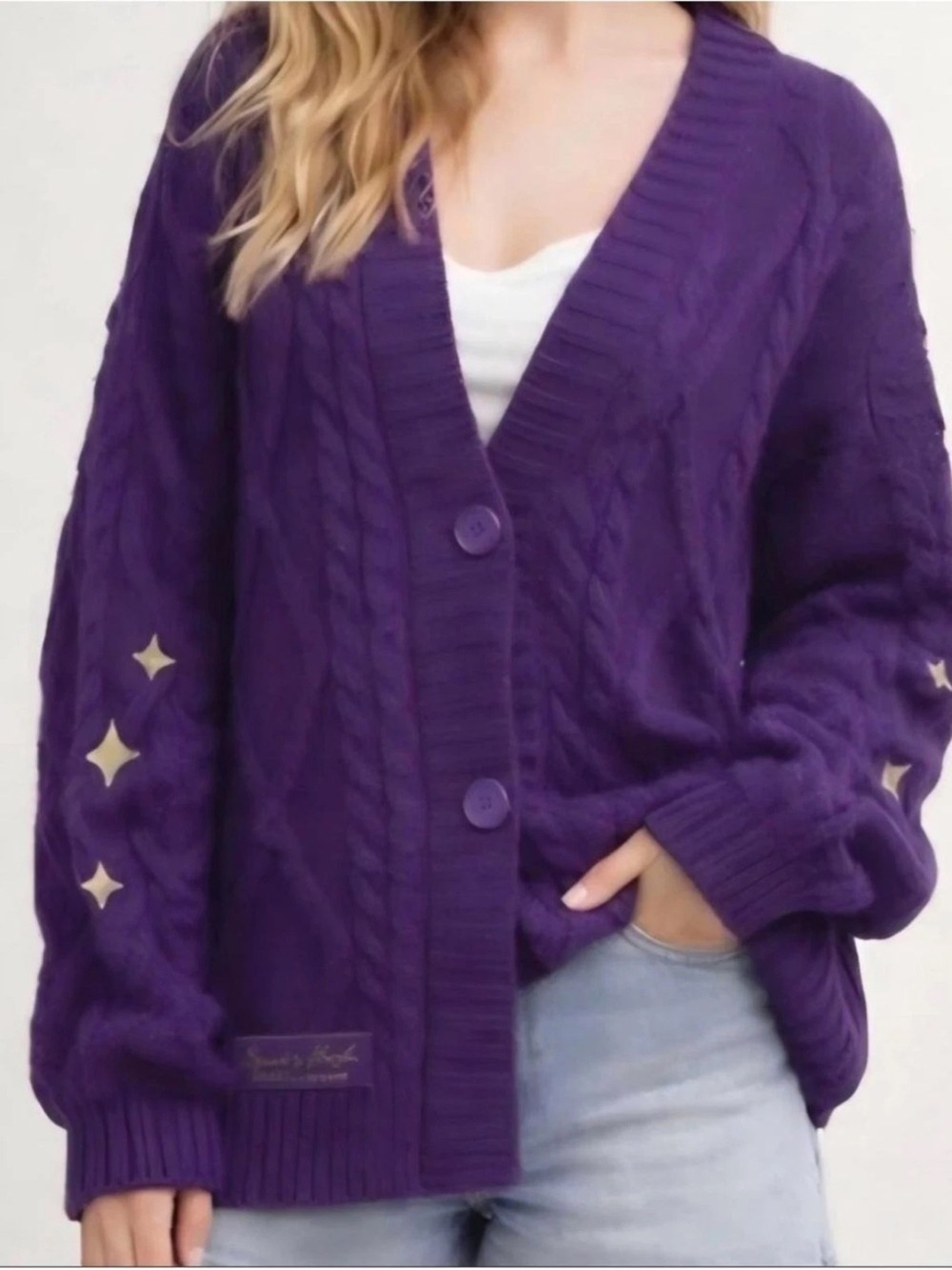 Taylor Swift Speak Now Purple Cable Knit Cardigan Sweater Medium Large